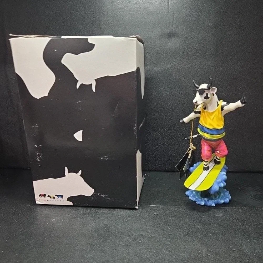 Cow Parade Cowabunga Surfer Cow Figurine, Westland Giftware, #7253, Box & Tag
